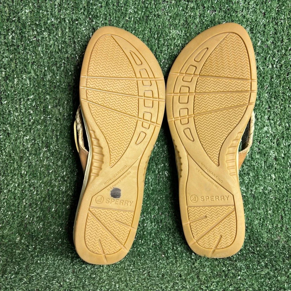 NEW Sperry‎ Parrotfish Braided Thong Leather Beach Flip Flop Tan Gold Womens 9 M